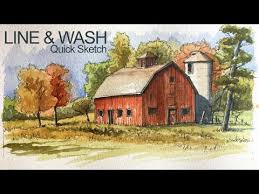 You'll need a graphite pencil, watercolor paper (hot press), a technical drawing pen, watercolor paints and brushes. Line And Wash Lesson Watercolor And Pen And Ink Landscape Sketch Youtube