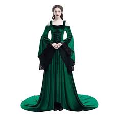 Robe à perles ou à dentelle, décorée de nœuds ou de strass, longueur au sol ou au genou : Femme Vintage Medieval Party Princesse Renaissance Cosplay Dentelle Longueur De Plancher Robe Vente Chaude Pas Cher Vert Cdiscount Pret A Porter