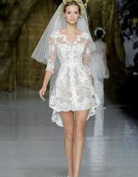 Zuhair Murad 2015 Short High Low Sheer Wedding Dresses Mini Skirt Lace V Neck Applique Band Gown A Spring Wedding Dress Sheer Wedding Dress Short Wedding Dress