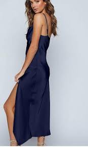Indie Silk Satin Flowy Prom Midi Slip Dress In Navy Women S Evening Dresses Dresses Fashion