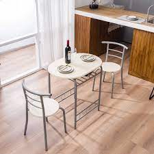 Round kitchen table and chairs. 3 Piece Dining Set Round Kitchen Table Home Kitchen Furniture Table And 2 Chairs Durable Metal