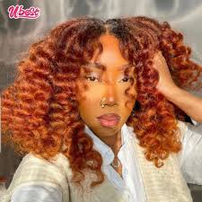 Ombre Ginger Brown Colored Human Hair Loose Deep 13x6 Lace Front Wig  PrePlucked Brazilian High Density Lace Wig for Woman 34Inch