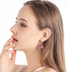 Austrian Crystal Teardrop Dangle Hook Earrings for Women 14K White Gol