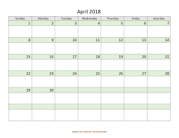 Sun mon tues wed thu fri sat. Free April 2018 Calendar Coloring On Each Day Horizontal Free Calendar Template Com