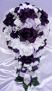 Wedding Bouquet 17 Piece Bridal Bouquet Set Purple Silver Etsy Silk Flower Bouquets Bridal Bouquet Sets Purple Wedding Flowers