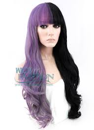 Grey Mixed Purple Black Split Color Wavy Lace Front Synthetic Wig Lf869 Hair Color Purple Half Dyed Hair Dyed Hair