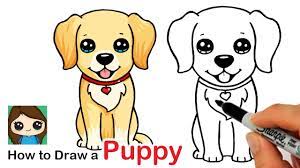 Step 2 draw a curved line from the chin till the left fore leg and then draw the other leg. How To Draw A Labrador Golden Retriever Puppy Easy Youtube