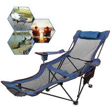 Happybuy Blue Folding Camp Chair With Footrest Mesh Lounge Chair With Cup Holder And Storage Bag Folding Camping Chairs Camping Chairs Reclining Outdoor Chair