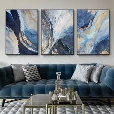 Art D Or 3 Pieces Wall Art Ocean Navy Blue Painting Etsy Abstract Wall Art Living Room Living Room Art Blue Living Room Decor