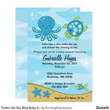 Under The Sea Blue Baby Shower Invitations Zazzle Com In 2021 Mermaid Baby Shower Invitations Blue Baby Shower Invitations Sea Baby Shower
