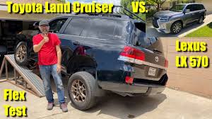 You may know that it also has a largely similar cousin: Toyota Land Cruiser Vs Lexus Lx 570 Suspension Flex Test Measuring Suspension Articulation On An Rti Ramp Autoblog