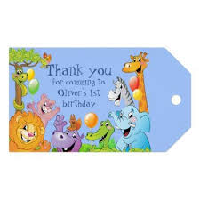 1st Birthday Thank You Gift Ideas Safari Jungle With Smiling Animals Thank You Blue Gift Tags Zazzle Com Gift Tags Smiling Animals Kids Gifts