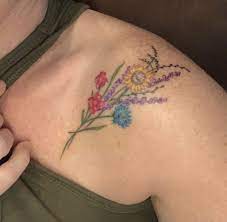 Wildflower Birth Month Flowers Cosmos Tattoo Aster Flower Tattoos Collar Bone Tattoo