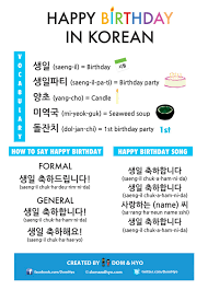 Lirik saengil chukha hamnida saranghaneun uri. How To Say Happy Birthday In Korean Learn Korean With Fun Colorful Infographics