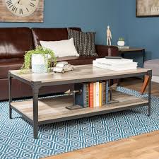This coffee table is great for a larger room and for board games or books. Wilson Riveted Grey Wash Coffee Table By River Street Designs Walmart Com Walmart Com