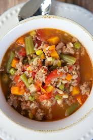 Turkey Vegetable Soup Ground Turkey Mixed Vegetables Beef Broth And Brown Rice Ready In Under Turkey Vegetables Turkey Vegetable Soup Turkey Soup Recipe