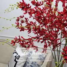单支文心兰 红色 高仿真过胶花头春色跳舞兰样板房装饰花艺 flower arrangements planting flowers green plants