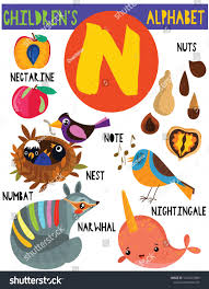 Letter N Cute Children S Alphabet With Adorable Animals And Other Things Poster For Kids Learning English Vocabu Childrens Alphabet Cute Animals Animal Posters