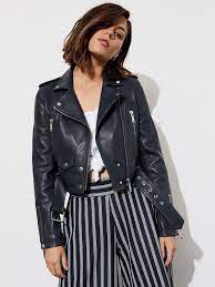 Blue Cropped Biker Leather Jacket For Women Jackets For Women Leather Jacket Leather Jackets Women