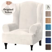 Flamingo P Stretch Wing Chair Cover Velvet Plush Slipcovers For Wingback Chairs W Slipcovers For Chairs Furniture Covers Slipcovers Wingback Chair Living Room