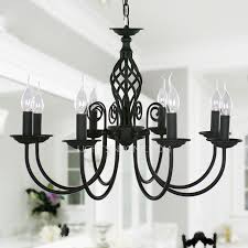 What kind of hoops are used to make a chandelier? Black Fixture 8 Light Wrought Iron Material Chandeliers 27 5 Diameter