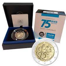 Les pièces de 2 euro commémoratives 2021 présentes sur cette page et n'ayant pas de tarif indiqué sont des pièces annoncées mais non encore émises ou non disponible. 2021 2 Euro France 75 Years Since The Foundation Of Unicef Proof Mynumi