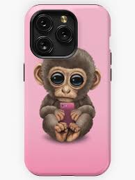 iPhone-Hülle for Sale mit "Netter Baby-Affe, der einen rosa Handy hält" von  JeffBartels