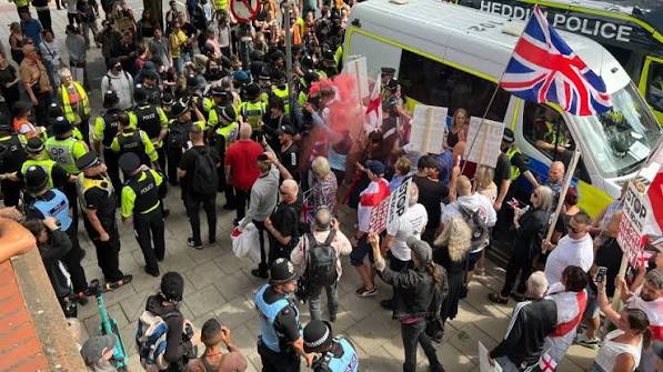 Asylum hotel protesters met by counter-demonstrators in UK