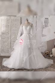 Belt is highlighted at the high waist. Beaded White Lace And Tulle Ball Gown Wedding Dress Lunss