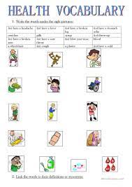 There is a vocabulary builder and some activities to solidify vocabulary and spelling. Health Vocabulary English Esl Worksheets For Distance Learning And Physical Classrooms