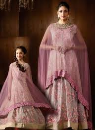 Designer Floral Embroidered Salwar Kameez With Cape Mother Daughter Combo Mom Daughter Outfits Mom Daughter Matching Dresses Mother Daughter Outfits