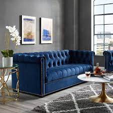 Heritage Midnight Blue Sofa Eei 3064 Mid Modway Furniture Fabric Sofas In 2021 Blue Sofa Living Blue Living Room Decor Velvet Sofa Living Room