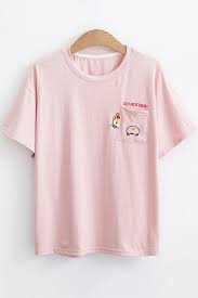 How to hand embroider on t shirts. Cute Cartoon Letter Do Not Hide Embroidery Pocket Short Sleeve Girls Casual Tee Takeluckhome Com