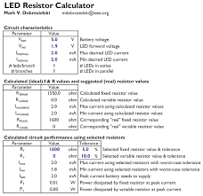 calculating current limiting resistor values for led