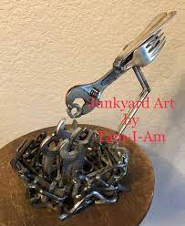 Junkyard Art By Tam I Am Repurposed Allen Wrenches Welded Together To Form A Nest A Crescent Wrench And Open End Scrap Metal Art Metal Art Welded Metal Art