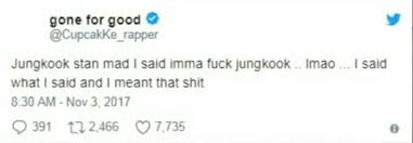 In typical cupcakke fashion, she posted a series of sexually explicit tweets about bts member jungkook. Cupcake Harrasing Jungkook Army S Amino