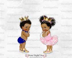 Prince Princess Baby Boy Ballerina Girl Dark Blue Pink Gold Crown Sneakers African American Gender Reveal Clipart Instant Download Royal Blue And Gold Baby Princess Ballerina Girl