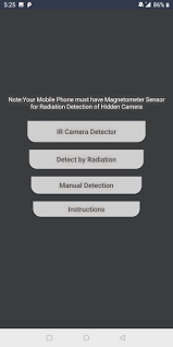 It is a popular app which transfer your ios device in a detector of hidden electronic devices so that you can easily find smartphones, spy bugs, microphones, hidden cameras and others. Ø¨Ø±Ù†Ø§Ù…Ù‡ Hidden Ir Camera Detector Ø¯Ø§Ù†Ù„ÙˆØ¯ Ú©Ø§ÙÙ‡ Ø¨Ø§Ø²Ø§Ø±