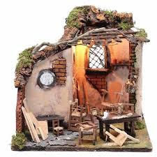 Scena Falegname Illuminata 25x30x30 Ambiente Presepe Napoletano Belenes De Navidad Belenes Pesebre Navideno