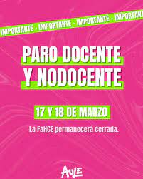 ⚠️PARO UNIVERSITARIO Lunes 17 y Martes 18 ⚠️ 👉🏼Este lunes y martes se va  a llevar adelante un PARO NACIONAL UNIVERSITARIO de 48hs. ⚠️El mismo va a  ser tanto de docente y