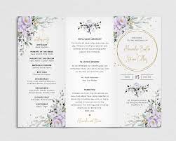 Trifold Wedding Program Template With Lavender Roses Purple Etsy Wedding Programs Template Wedding Programs Program Template