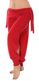 Comfortable Stretch Red Harem Pants with Side Ties and Slits