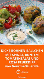 Dicke Bohnen Ballchen Mit Spinat Buntem Tomatensa Rezept Bohnen Spinat Tomatensalat