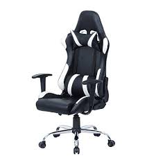 Black And White Adjustable Gaming Chair With Head Rest Pillow Game New High Back Leather Recliner Chooseandbuy Gaming Chair Chair Headrest