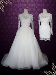 17 wedding dresses perfect for a summery affair. Convertible Lace Wedding Dress With Open Back Long Sleeves And Tulle S