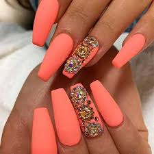 Coral nails summer acrylic nails. Coffin Coral And White Ombre Nails Nail And Manicure Trends