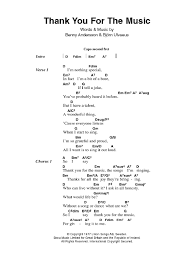 Thank You For The Music Sheet Music Abba Guitar Chords Lyrics Ukulele Chords Songs Guitar Chords And Lyrics Guitar Chords For Songs
