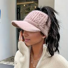 1 gorra de béisbol de punto para mujer, gorro con cola de caballo y moño  alto, gorra elástica de invierno con visera gruesa y cálida, sombreros de  ganchillo