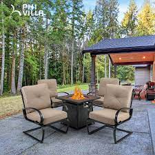 The tabletop is square and has an edge on it where you can set drinks when you are sitting outside. Phi Villa Gas Fire Pit Table Set 50000 Btu Auto Ignition Propane Gas Fire Pit Table With 4 Spring Motion Cushion Chairs Overstock 32513581
