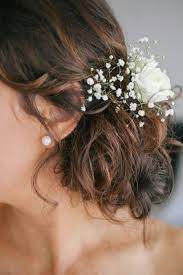 Hair With White Spray Roses And Gypsophila Romantic Wedding Hair Romantic Wedding Hair Updo Bridesmaid Hair Gypsophila